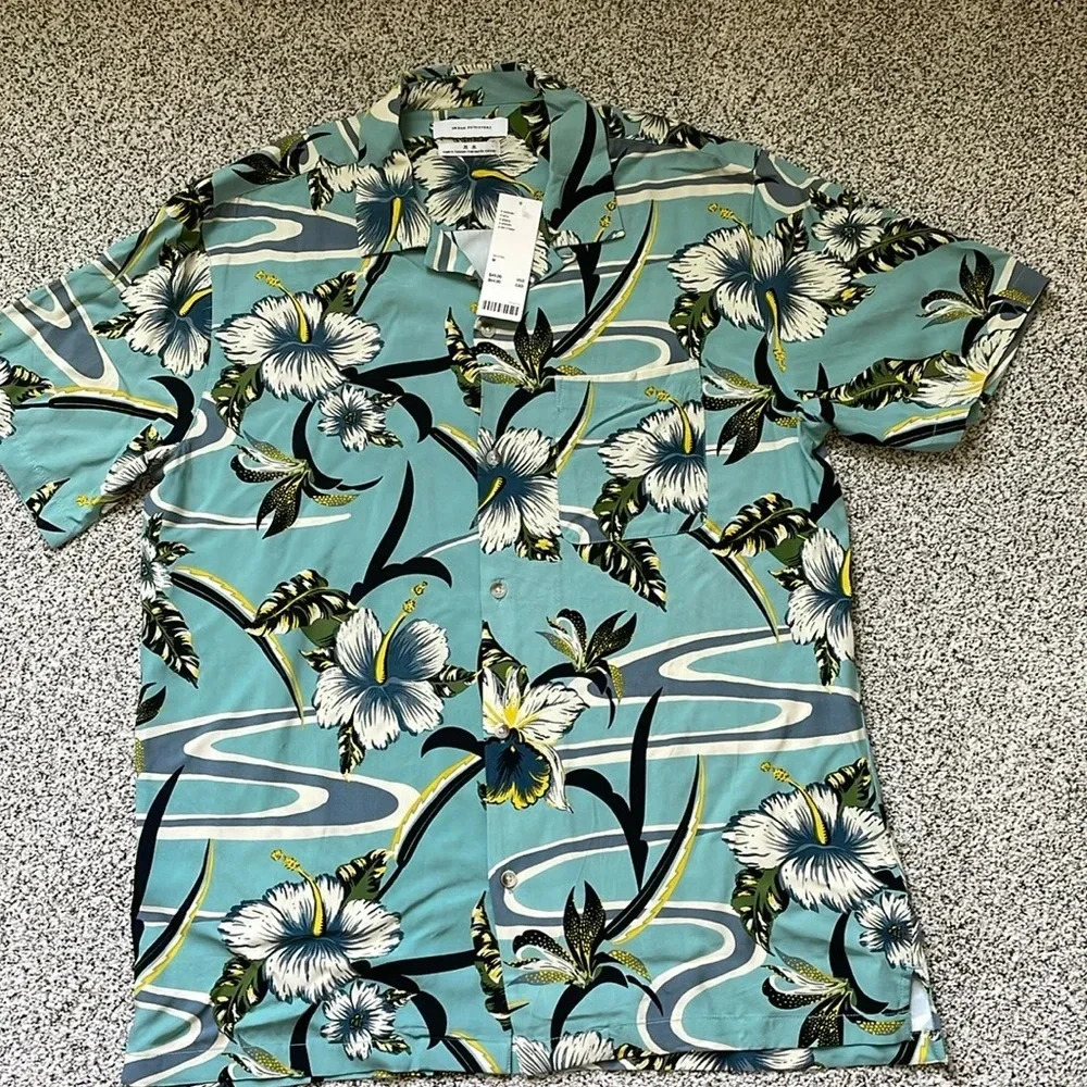 Urban Outfitters Men’s M Short Sleeve Button Down Shirt Teal & Black New!